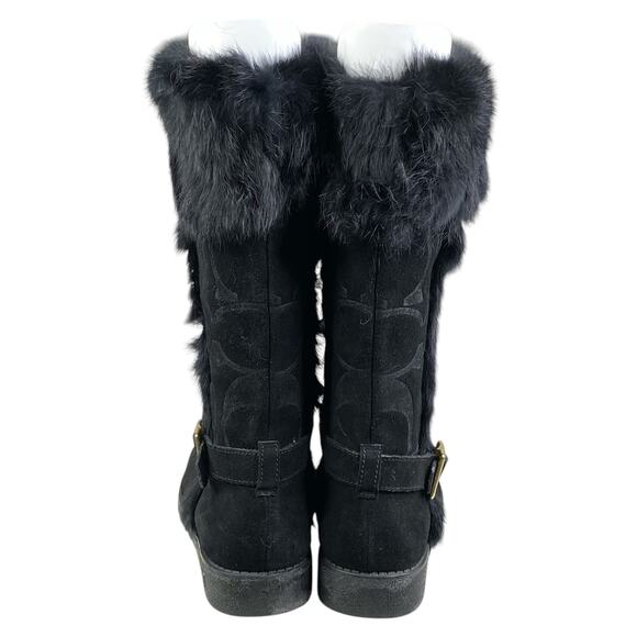 Coach Women’s Deeann Black Suede Shearling Trim Boots Size US 6.5 - Picture 8 of 12